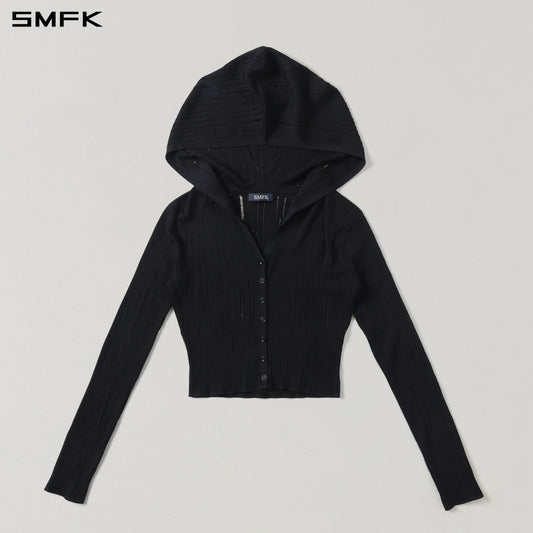 SMFK Mirage Siren Visional Knit Hood Cardigan Tencel+Silk Wild Black