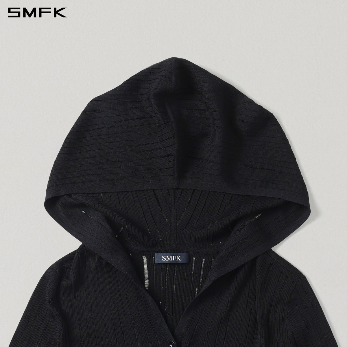 SMFK Mirage Siren Visional Knit Hood Cardigan Tencel+Silk Wild Black