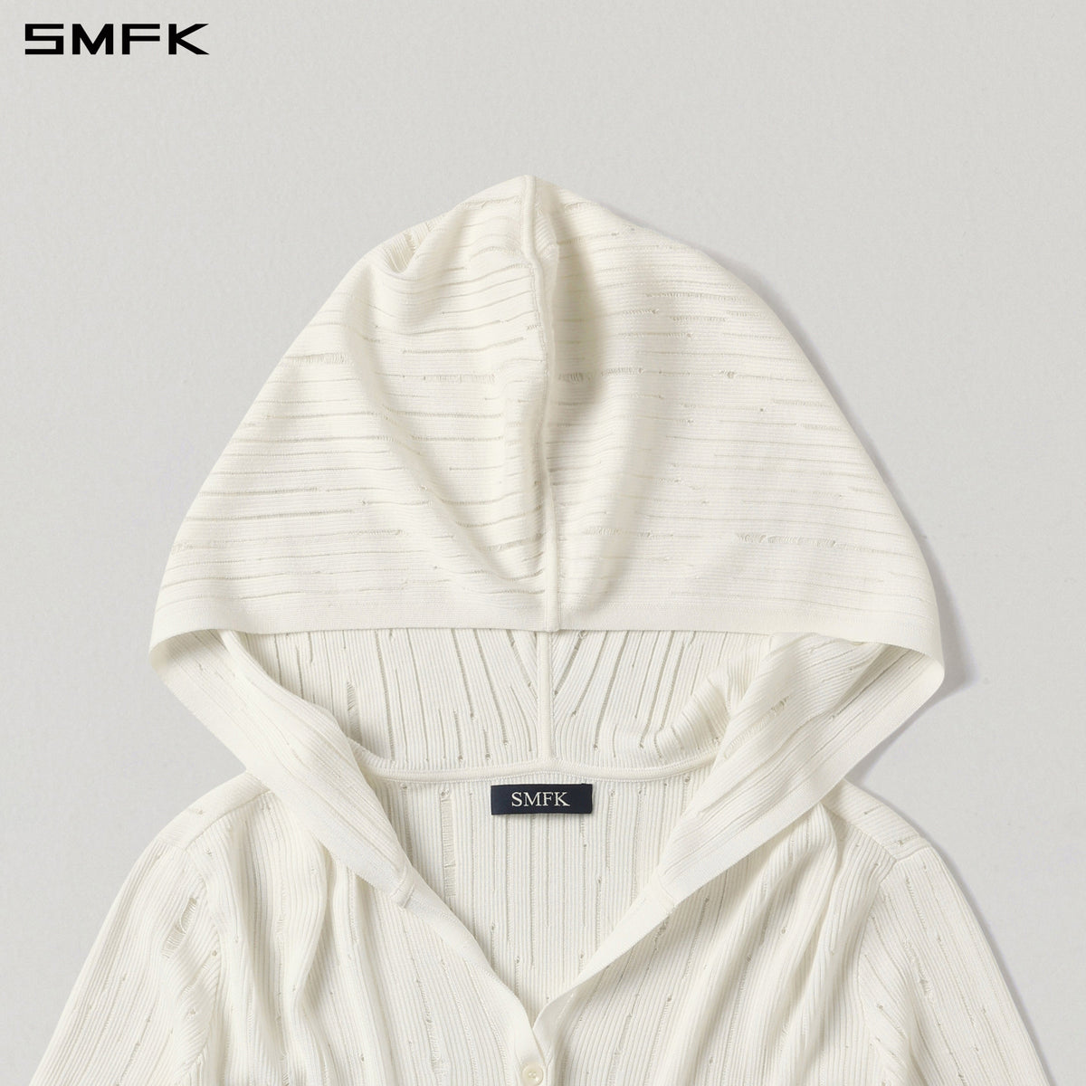 SMFK Mirage Siren Visional Knit Hood Cardigan Tencel+Silk Cloud White