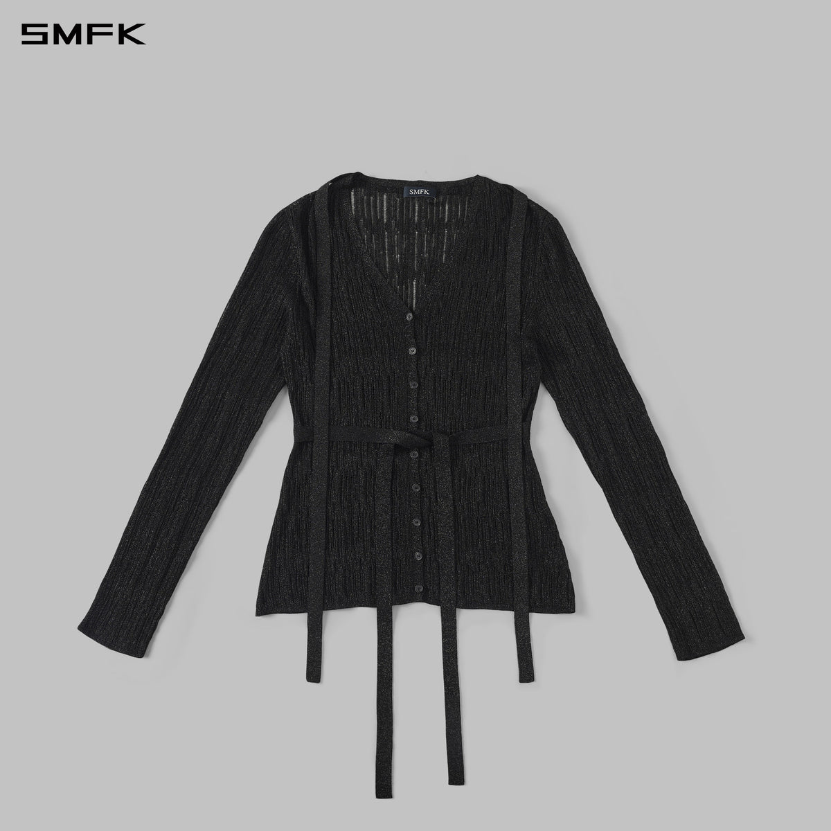 SMFK Myth Aeolus Evening Robe Knit Cardigan Ls-Cotton+Nylon Aurora Black