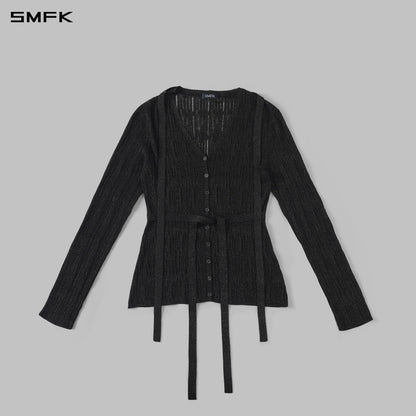 SMFK Myth Aeolus Evening Robe Knit Cardigan Ls-Cotton+Nylon Aurora Black