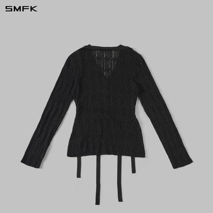 SMFK Myth Aeolus Evening Robe Knit Cardigan Ls-Cotton+Nylon Aurora Black