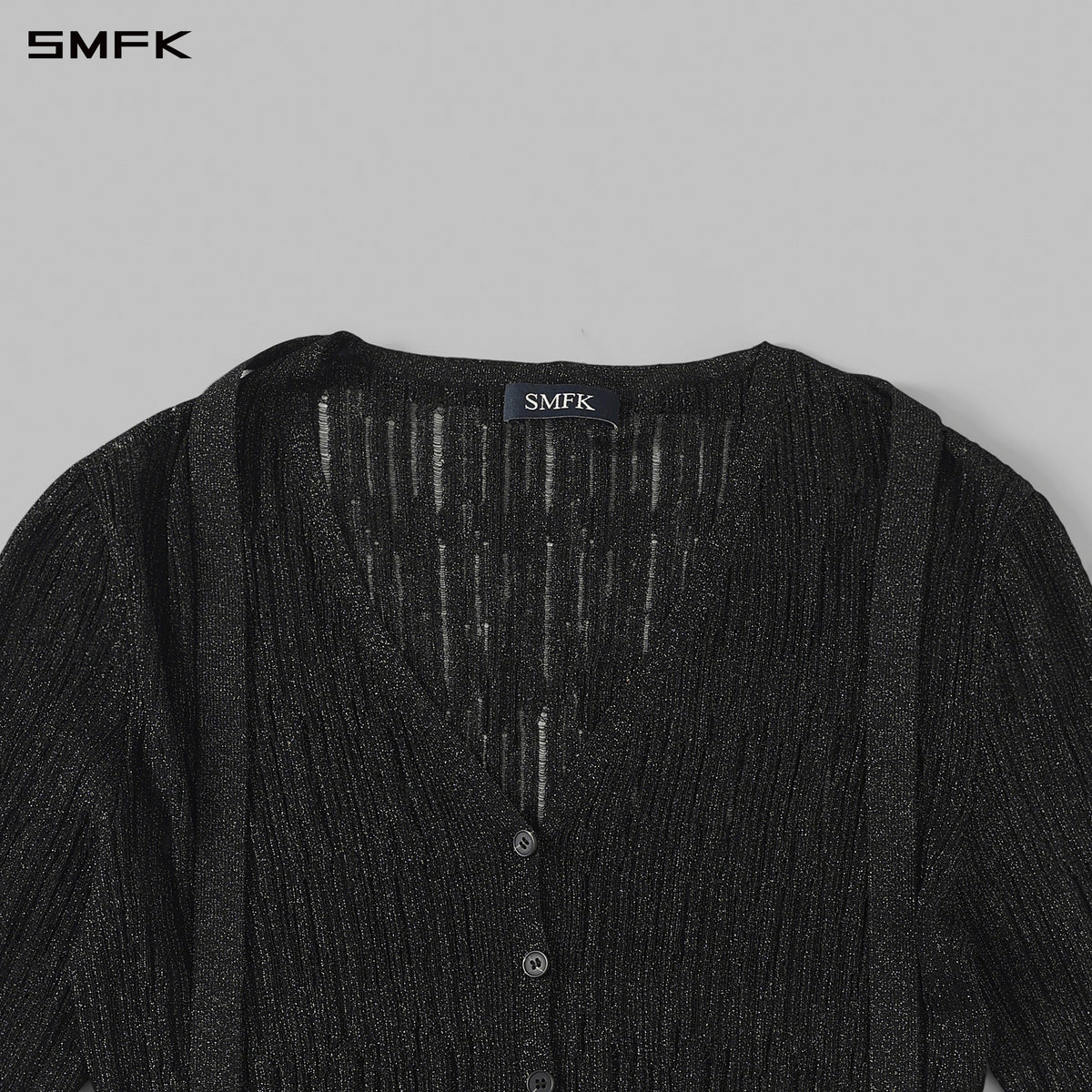 SMFK Myth Aeolus Evening Robe Knit Cardigan Ls-Cotton+Nylon Aurora Black