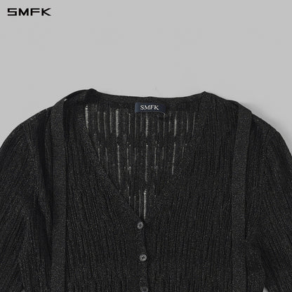 SMFK Myth Aeolus Evening Robe Knit Cardigan Ls-Cotton+Nylon Aurora Black