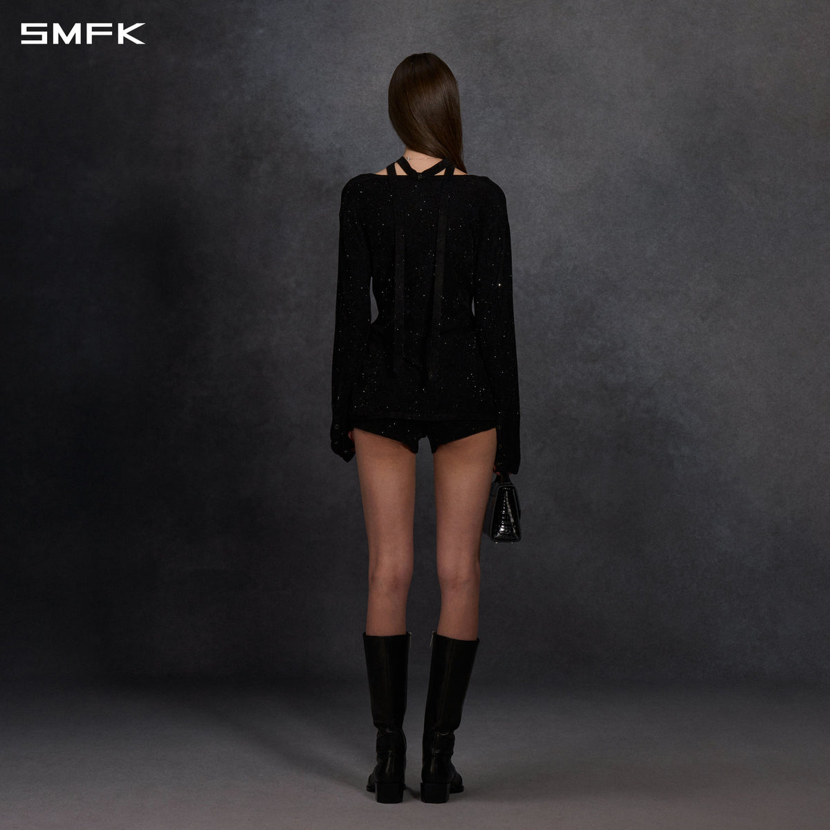 SMFK Myth Aeolus Evening Robe Knit Cardigan Starry Velvet Galaxy Black