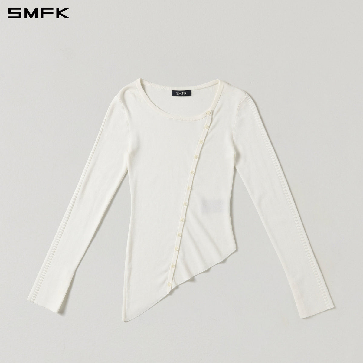 SMFK Myth Aeolus Asymmetry Slim Knit Cardigan Tencel+Silk Cloud White