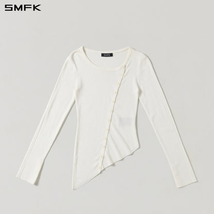 SMFK Myth Aeolus Asymmetry Slim Knit Cardigan Tencel+Silk Cloud White