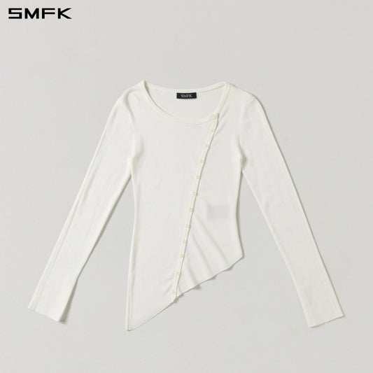 SMFK Myth Aeolus Asymmetry Slim Knit Cardigan Tencel+Silk Cloud White