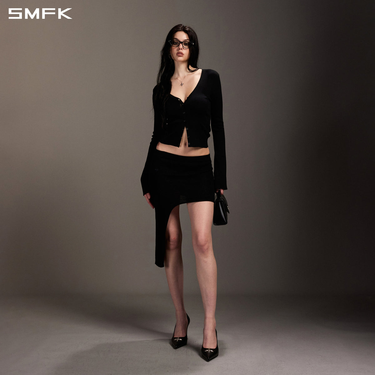 SMFK Myth Siren Evening Slim Knit Cardigan Tencel+Silk Wild Black