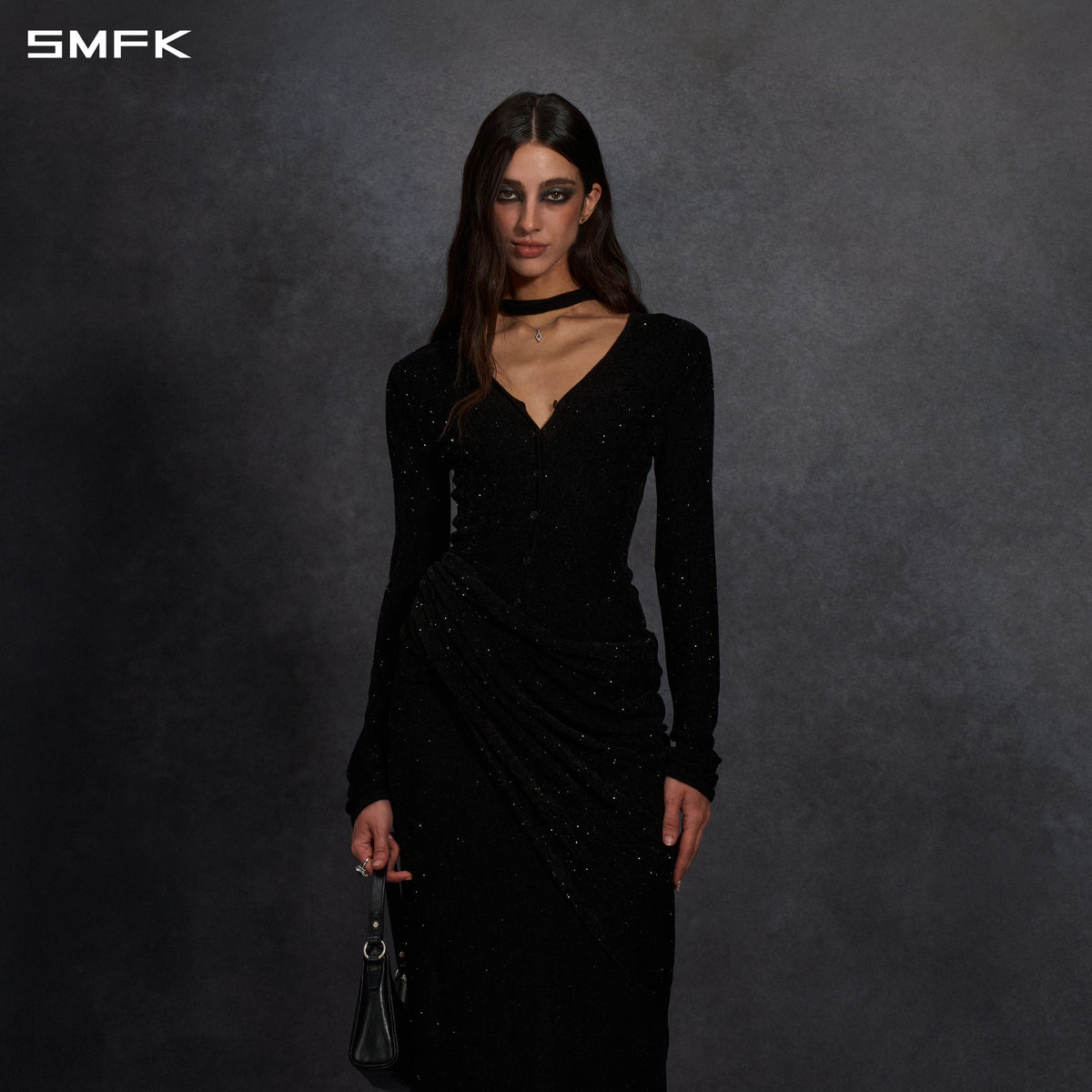 SMFK Myth Siren Galaxy Evening Knit Cardigan Starry Velvet Galaxy Black