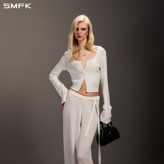 SMFK Myth Siren Evening Slim Knit Cardigan Tencel+Silk Cloud White