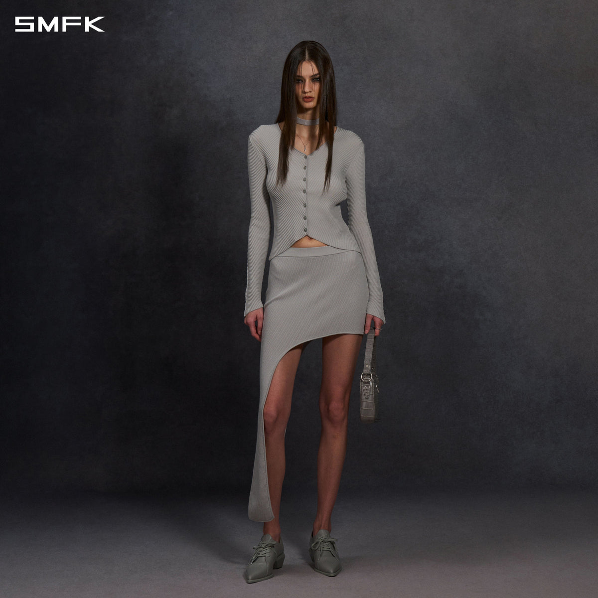 SMFK Myth Aeolus Symmetry Evening Knit Cardigan Lenzing Tencel+Silk Glacier Grey