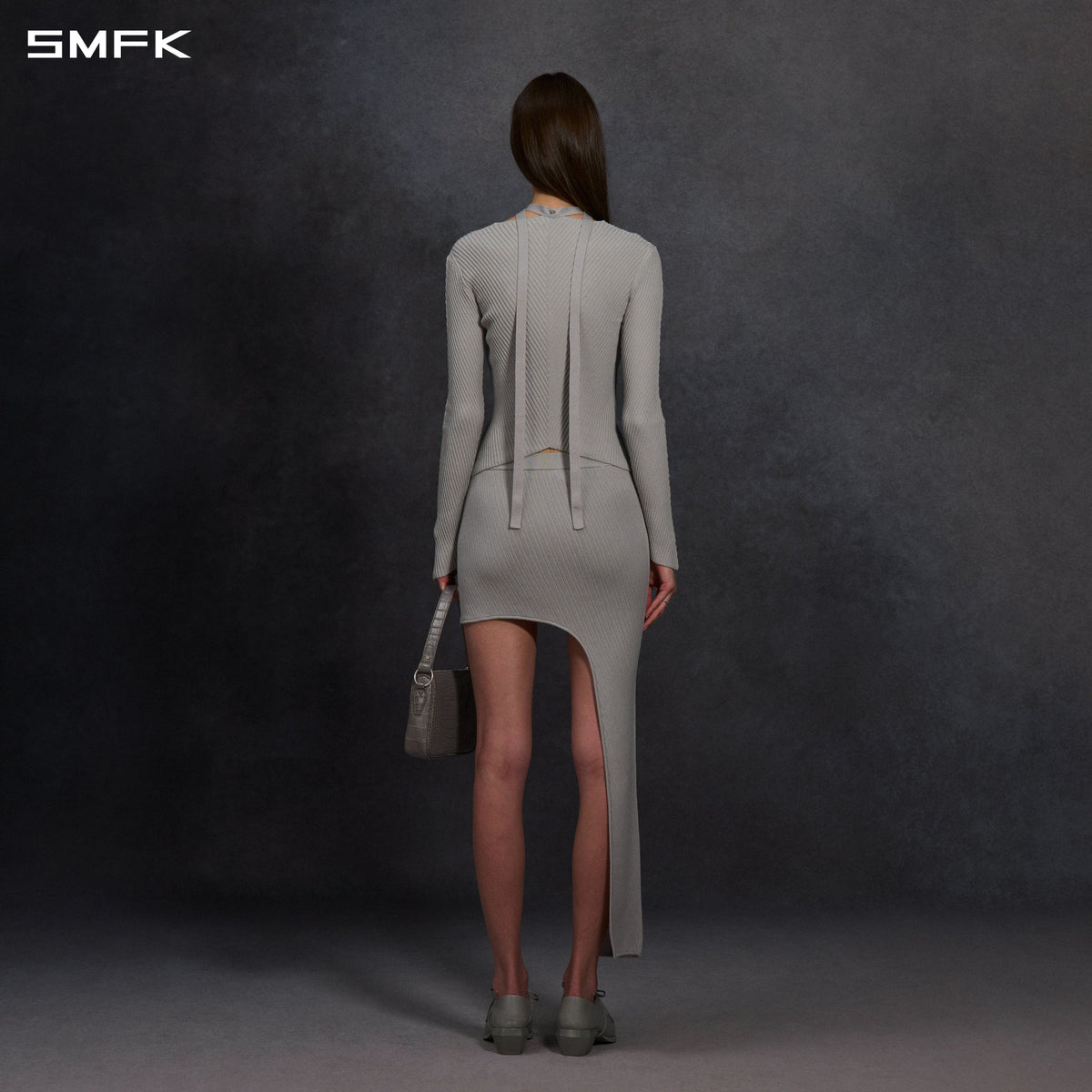 SMFK Myth Aeolus Symmetry Evening Knit Cardigan Lenzing Tencel+Silk Glacier Grey