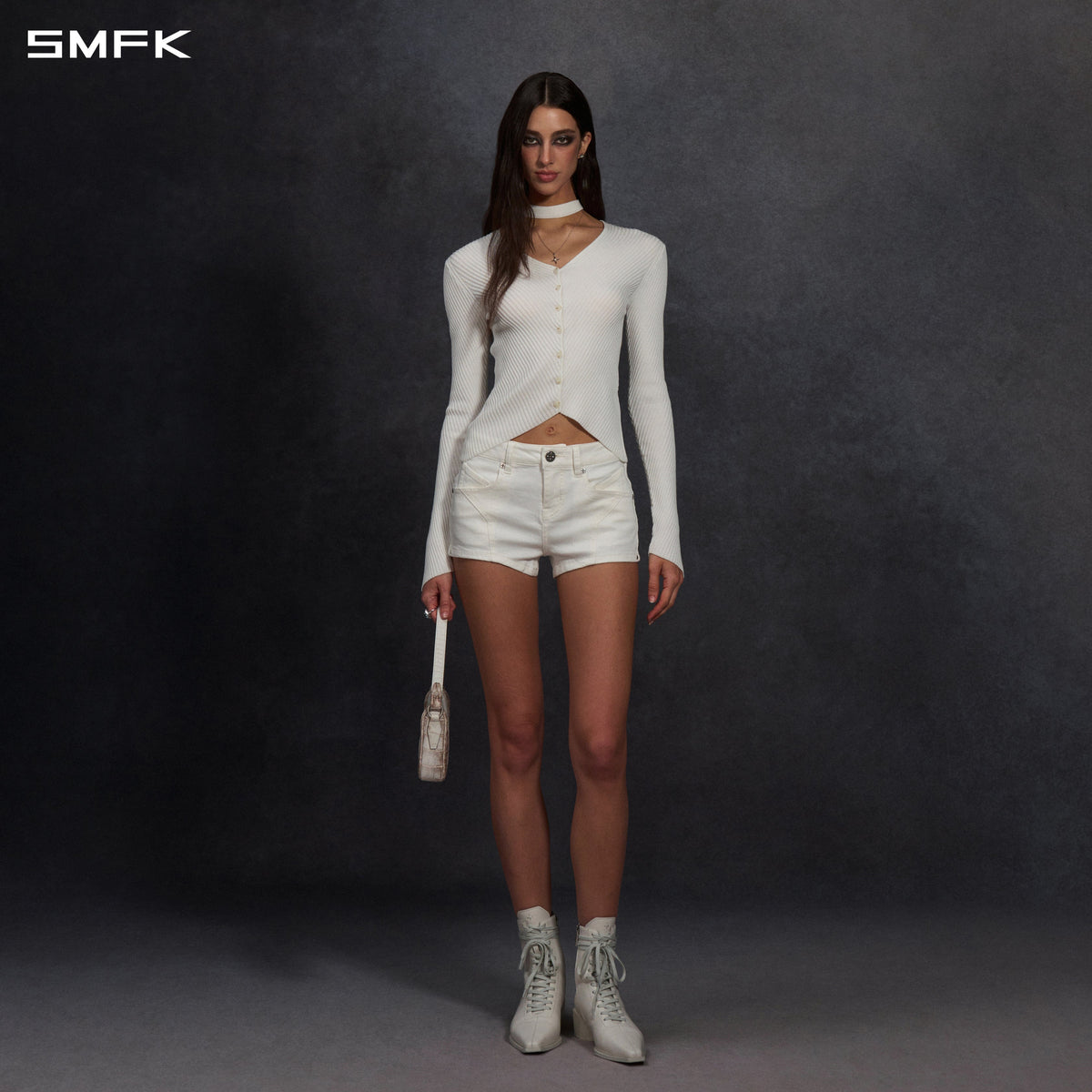 SMFK Myth Aeolus Symmetry Evening Knit Cardigan Lenzing Tencel+Silk Cloud White