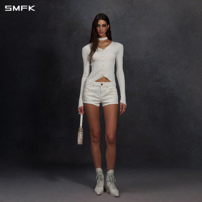 SMFK Myth Aeolus Symmetry Evening Knit Cardigan Lenzing Tencel+Silk Cloud White