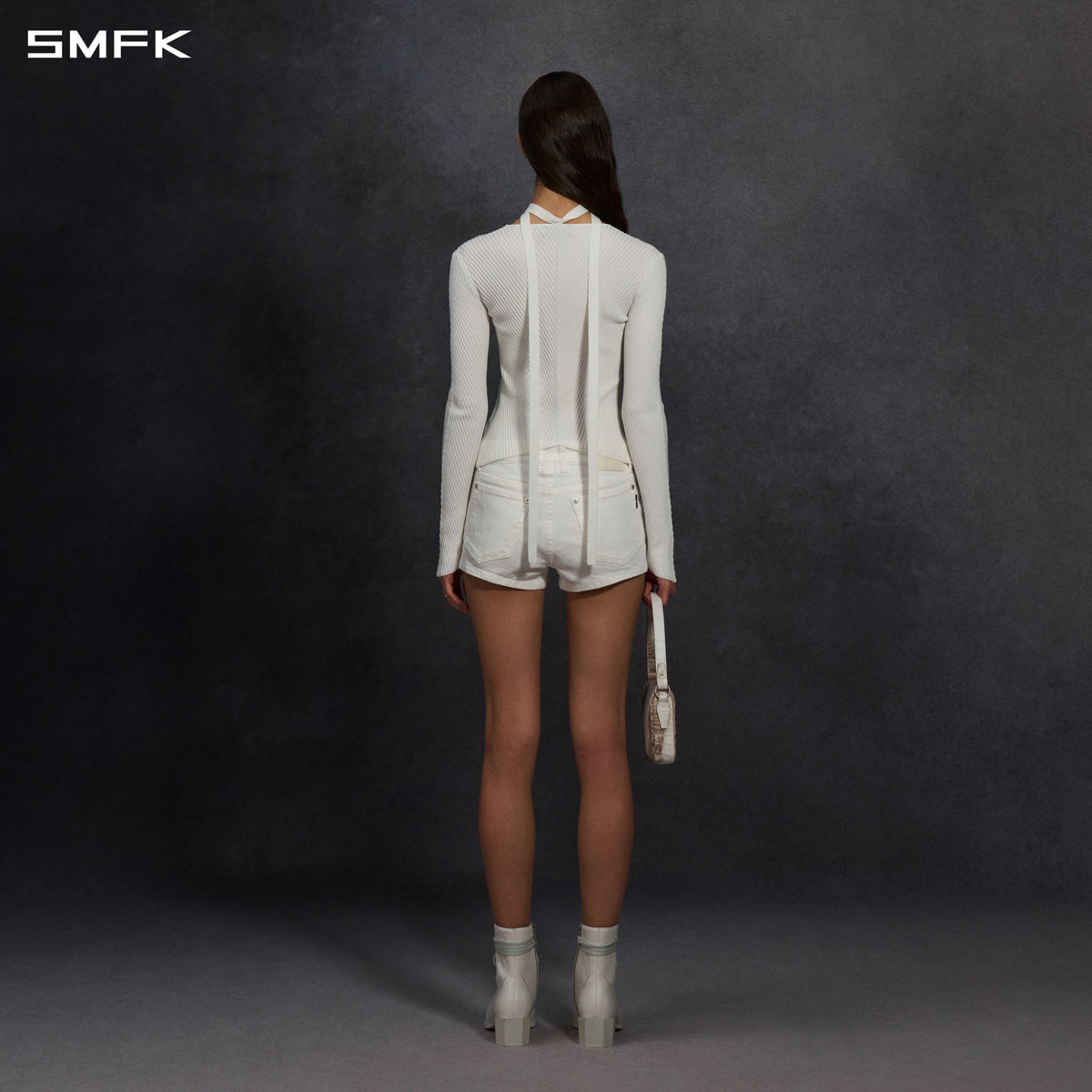 SMFK Myth Aeolus Symmetry Evening Knit Cardigan Lenzing Tencel+Silk Cloud White