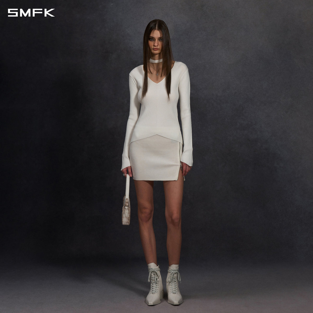 SMFK Myth Aeolus Symmetry Evening Knit Pullover Lenzing Tencel+Silk Cloud White