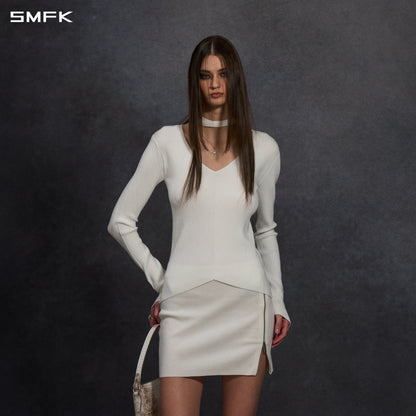 SMFK Myth Aeolus Symmetry Evening Knit Pullover Lenzing Tencel+Silk Cloud White