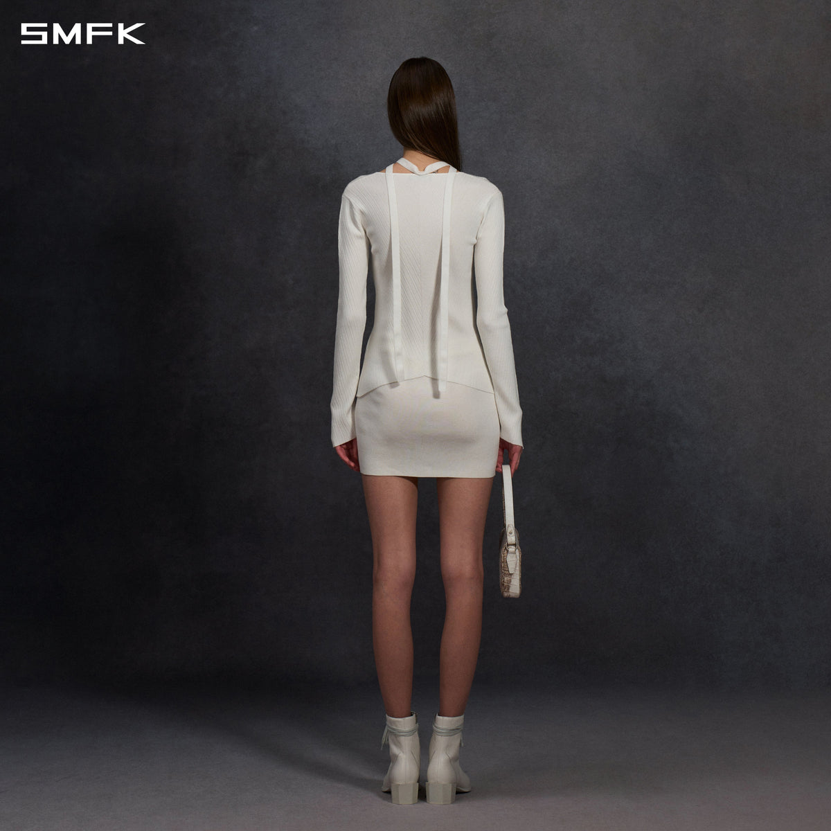 SMFK Myth Aeolus Symmetry Evening Knit Pullover Lenzing Tencel+Silk Cloud White