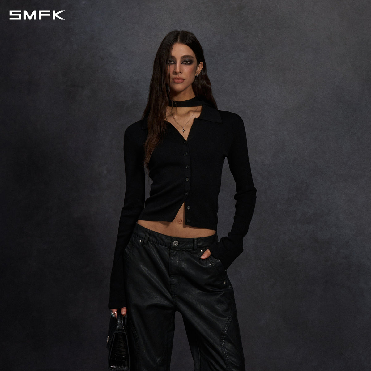 SMFK Myth Siren Evening Slim Knit Shirt Lenzing Tencel+Silk+Cotton Wild Black