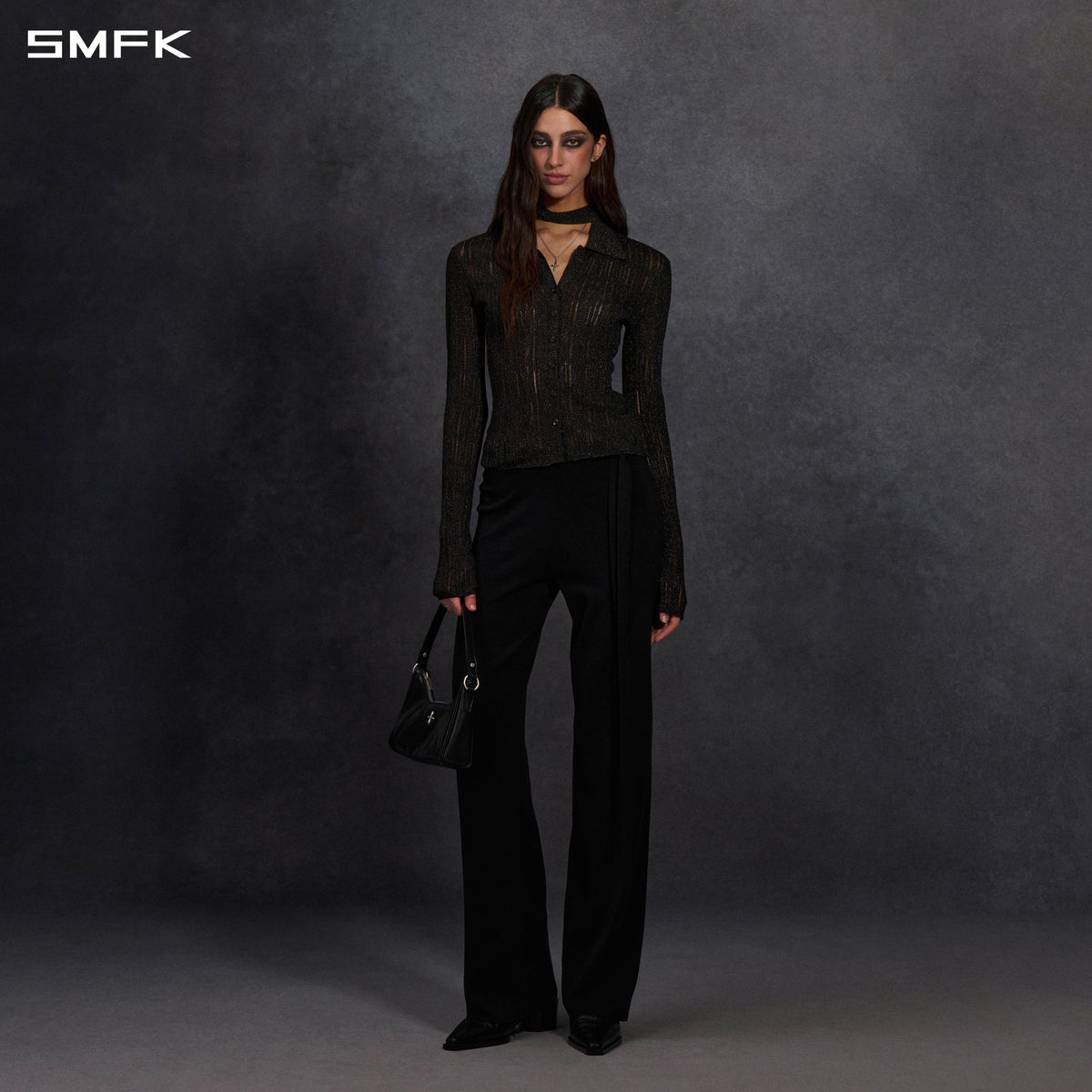 SMFK Myth Siren Aurora Evening Slim Knit Shirt Metallic Yarn Aurora Black