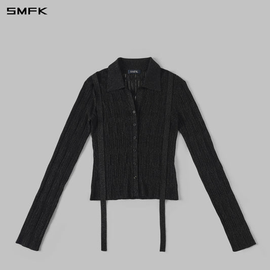 SMFK Myth Siren Aurora Evening Slim Knit Shirt Metallic Yarn Aurora Black