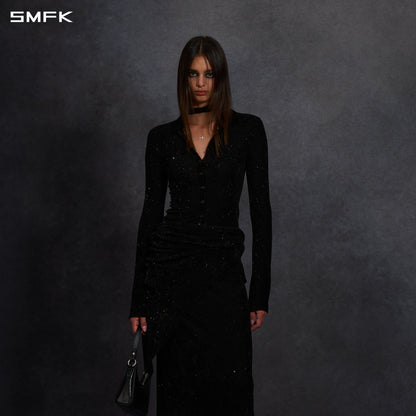 SMFK Myth Siren Galaxy Evening Slim Knit Shirt Starry Velvet Galaxy Black