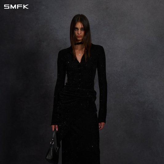 SMFK Myth Siren Galaxy Evening Slim Knit Shirt Starry Velvet Galaxy Black