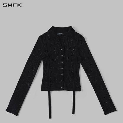 SMFK Myth Siren Galaxy Evening Slim Knit Shirt Starry Velvet Galaxy Black