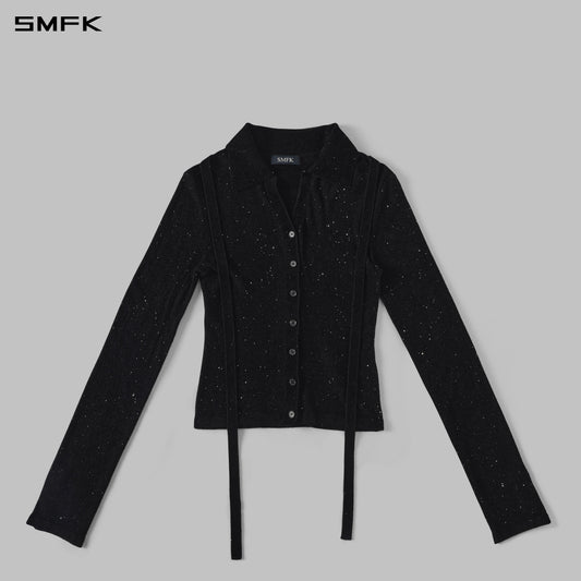 SMFK Myth Siren Galaxy Evening Slim Knit Shirt Starry Velvet Galaxy Black