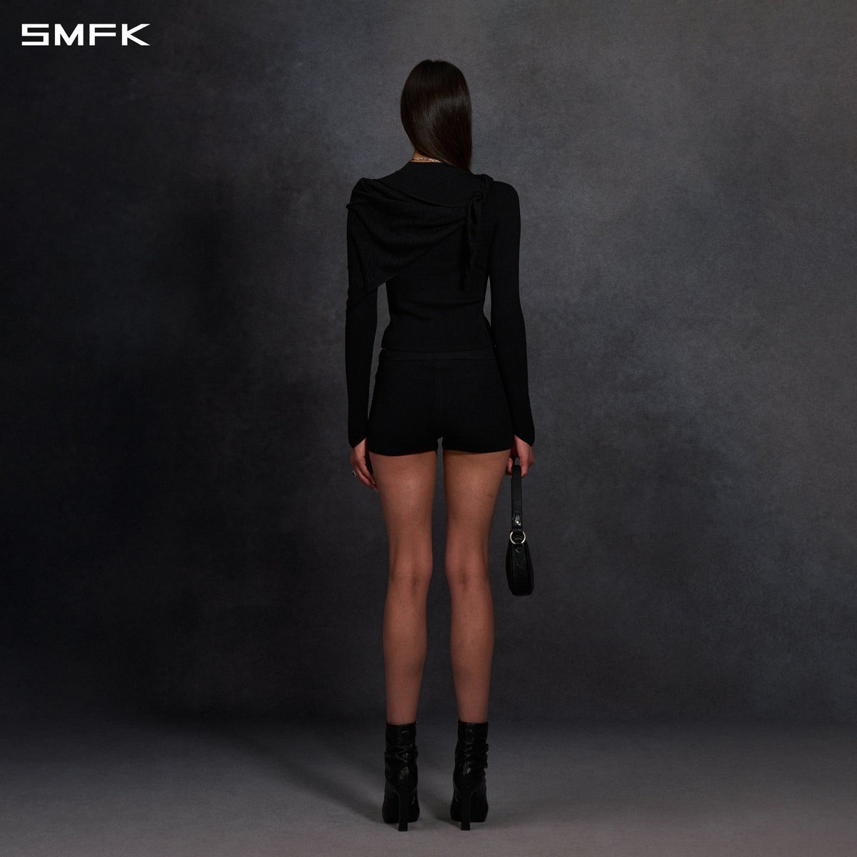 SMFK Myth Siren Aurora Evening Stylist Slim Knit Shirt Lenzing Tencel+Silk+Cotton Wild Black
