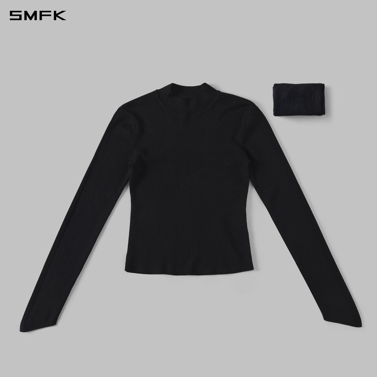 SMFK Myth Siren Aurora Evening Stylist Slim Knit Shirt Lenzing Tencel+Silk+Cotton Wild Black
