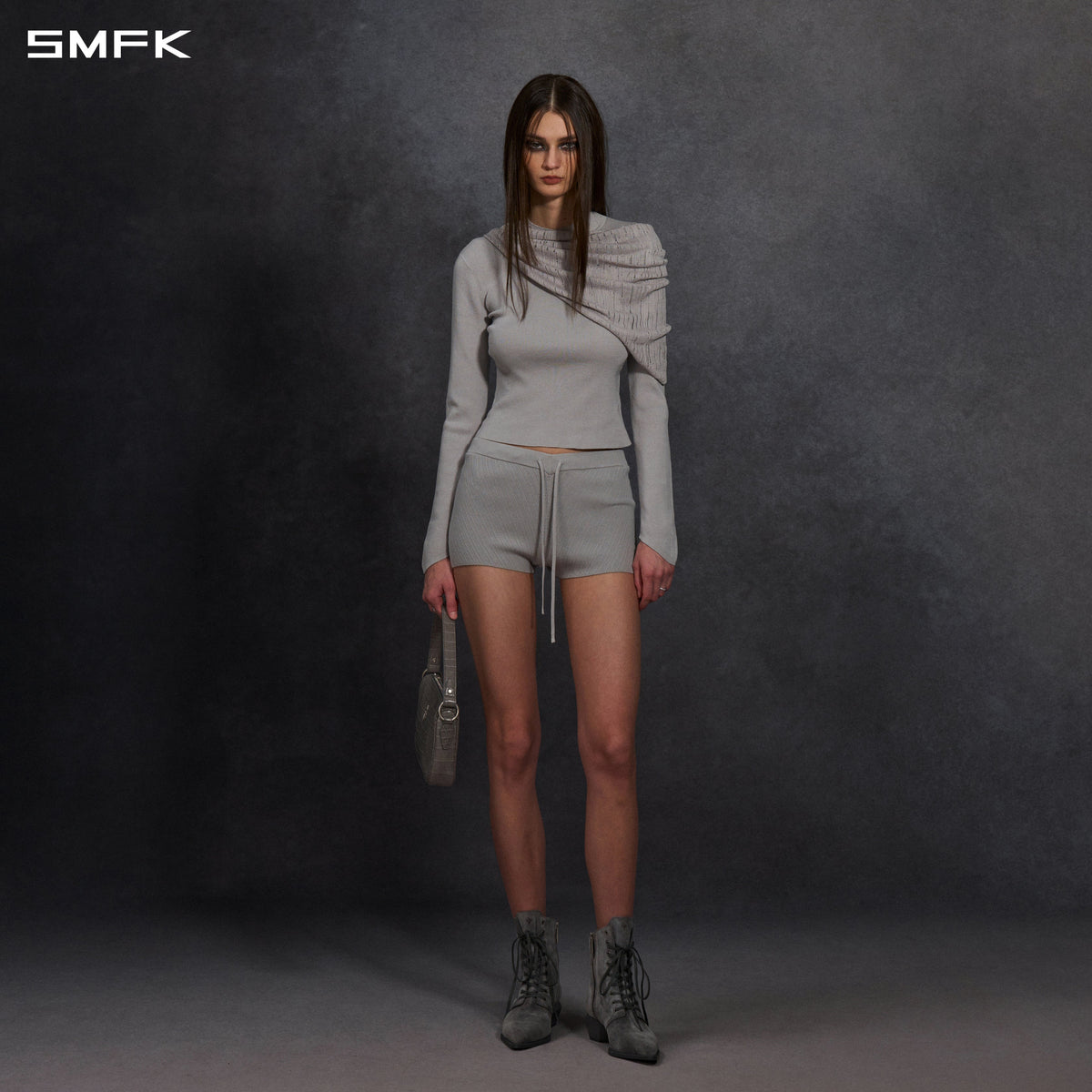 SMFK Myth Siren Aurora Evening Stylist Slim Knit Shirt Lenzing Tencel+Silk+Cotton Glacier Grey