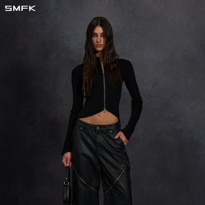 SMFK Myth Aeolus Evening Slim Collar Knit Jacket Tencel+Silk Wild Black