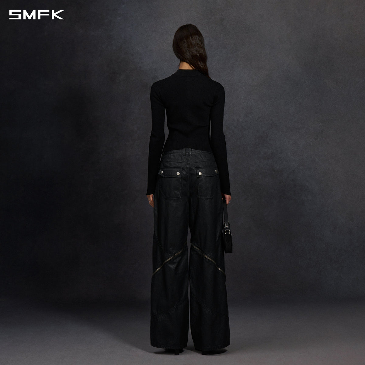 SMFK Myth Aeolus Evening Slim Collar Knit Jacket Tencel+Silk Wild Black