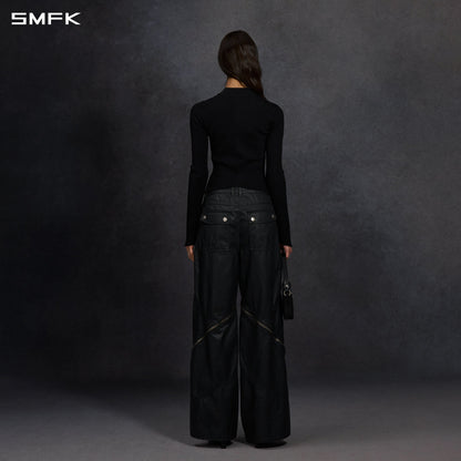 SMFK Myth Aeolus Evening Slim Collar Knit Jacket Tencel+Silk Wild Black