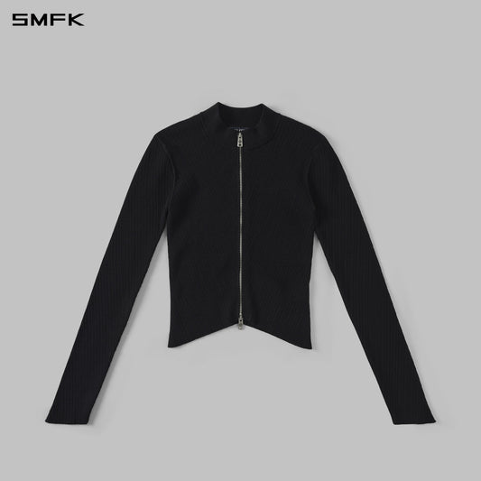 SMFK Myth Aeolus Evening Slim Collar Knit Jacket Tencel+Silk Wild Black