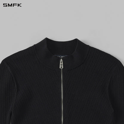 SMFK Myth Aeolus Evening Slim Collar Knit Jacket Tencel+Silk Wild Black