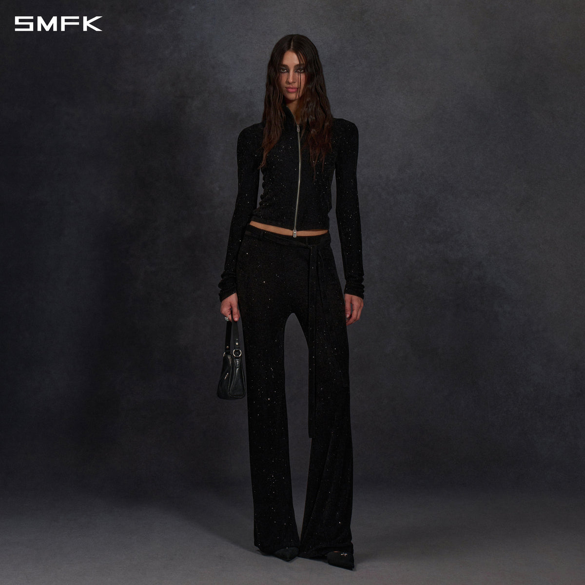 SMFK Myth Aeolus Galaxy Evening Slim Collar Knit Jacket Starry Velvet Galaxy Black