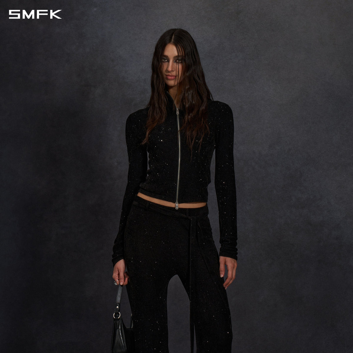 SMFK Myth Aeolus Galaxy Evening Slim Collar Knit Jacket Starry Velvet Galaxy Black