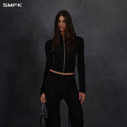 SMFK Myth Aeolus Galaxy Evening Slim Collar Knit Jacket Starry Velvet Galaxy Black