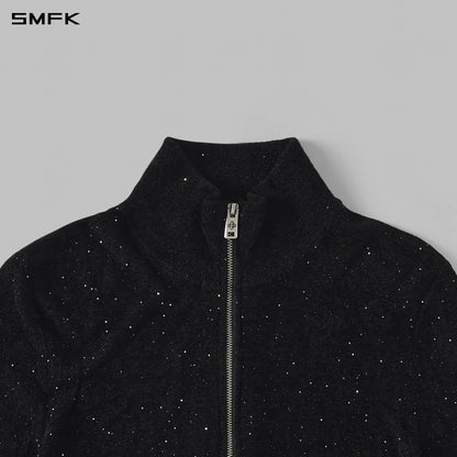 SMFK Myth Aeolus Galaxy Evening Slim Collar Knit Jacket Starry Velvet Galaxy Black