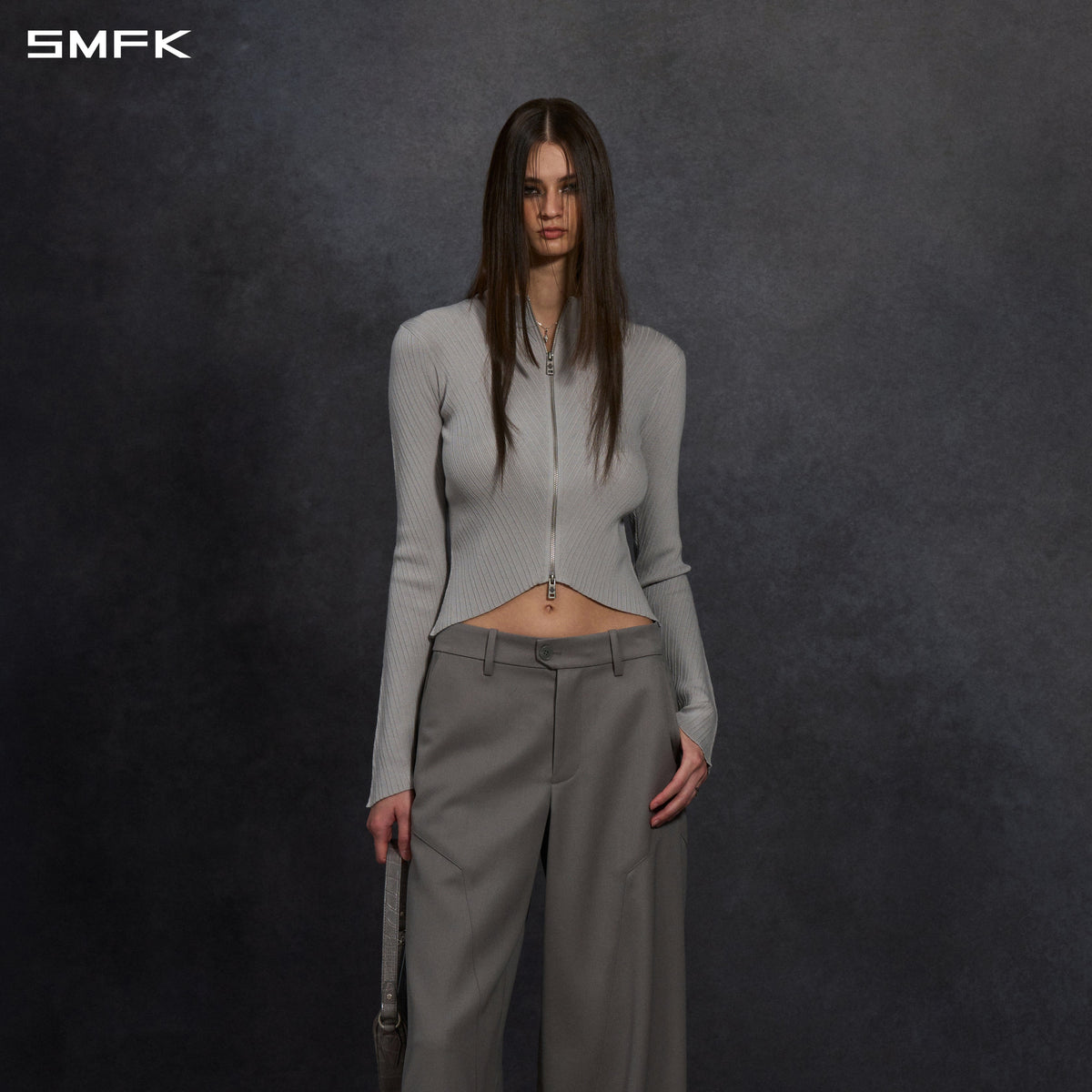 SMFK Myth Aeolus Evening Slim Collar Knit Jacket Tencel+Silk Glacier Grey