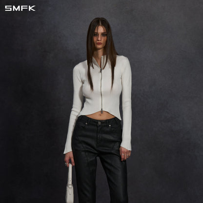 SMFK Myth Aeolus Evening Slim Collar Knit Jacket Tencel+Silk Cloud White