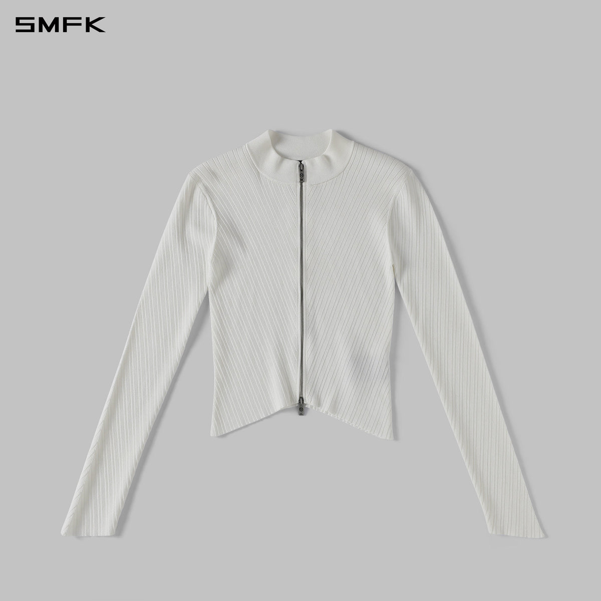 SMFK Myth Aeolus Evening Slim Collar Knit Jacket Tencel+Silk Cloud White