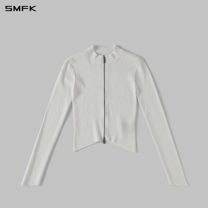 SMFK Myth Aeolus Evening Slim Collar Knit Jacket Tencel+Silk Cloud White