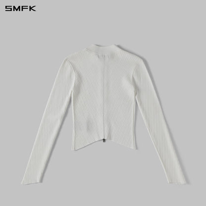 SMFK Myth Aeolus Evening Slim Collar Knit Jacket Tencel+Silk Cloud White