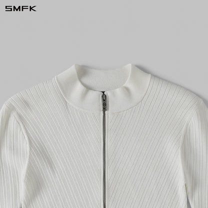 SMFK Myth Aeolus Evening Slim Collar Knit Jacket Tencel+Silk Cloud White