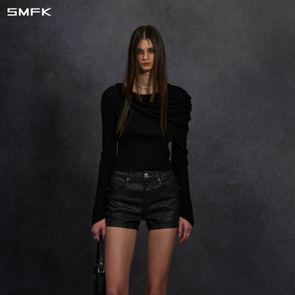SMFK Myth Siren Aurora Evening Stylist Slim Knit Shirt Lenzing Tencel+Silk+Cotton Wild Black