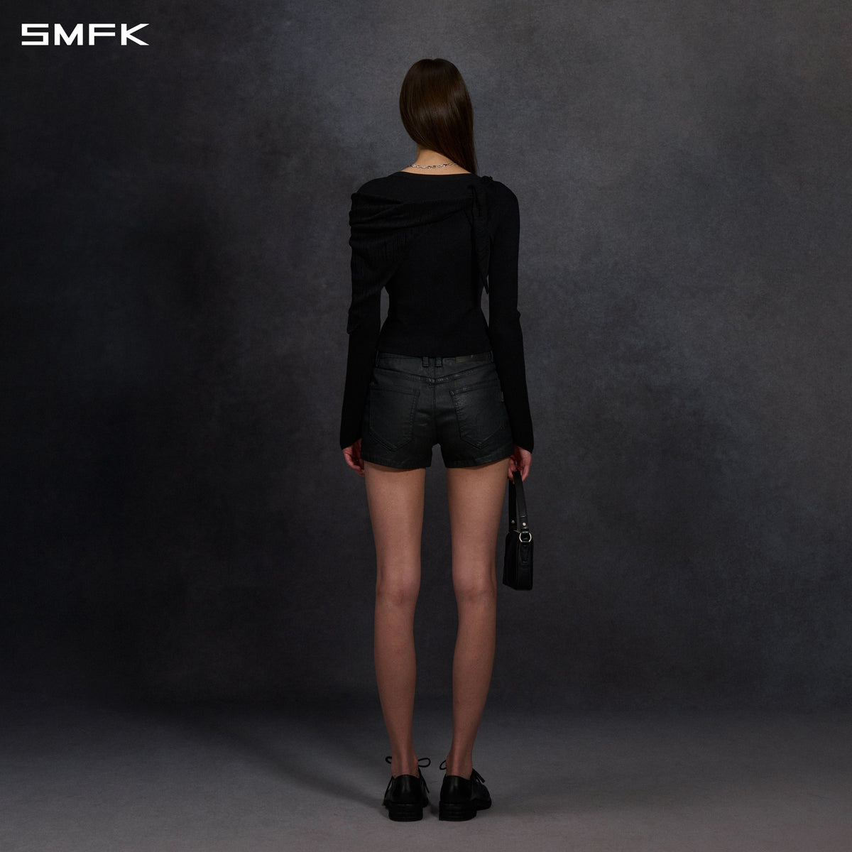SMFK Myth Siren Aurora Evening Stylist Slim Knit Shirt Lenzing Tencel+Silk+Cotton Wild Black
